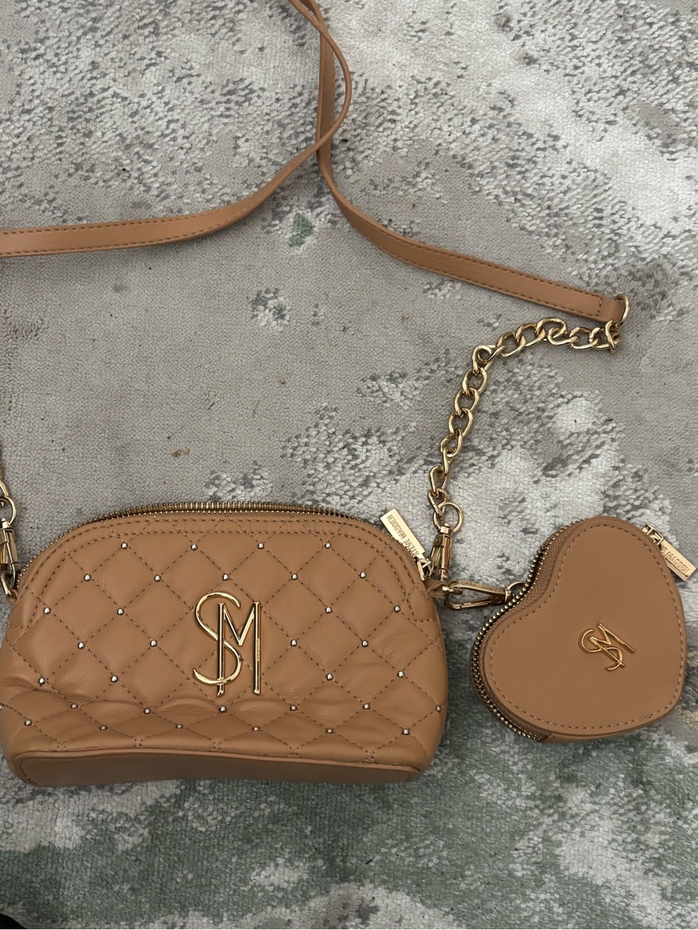 Steve Madden Tan Quilted Crossbody with Heart Coin Pouch
